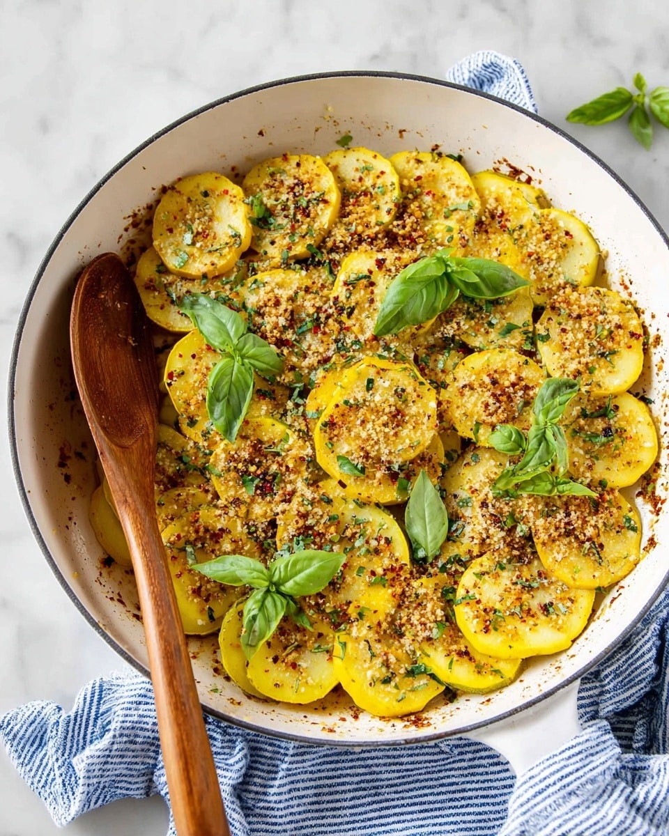 Sautéed Yellow Squash with Herb Oil and Panko Parmesan Topping Recipe - Recipe Image
