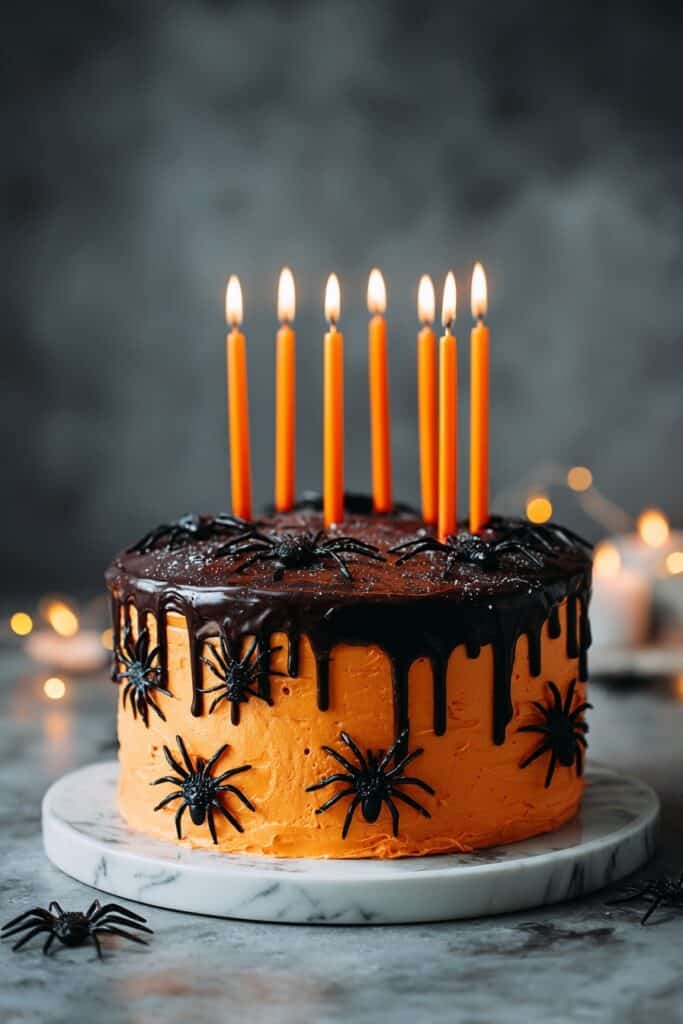 Halloween Birthday Cake with Chocolate Fudge Layers and Orange Buttercream Frosting Recipe