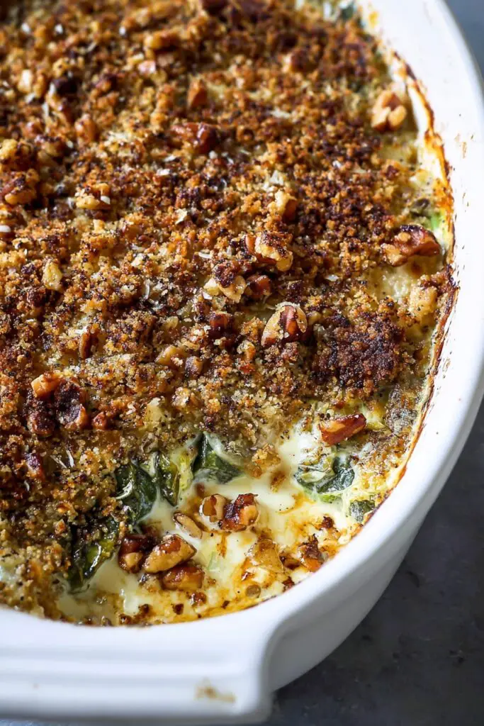 Brussels Sprouts Gratin with Pancetta, Mushrooms, and Pecans Recipe