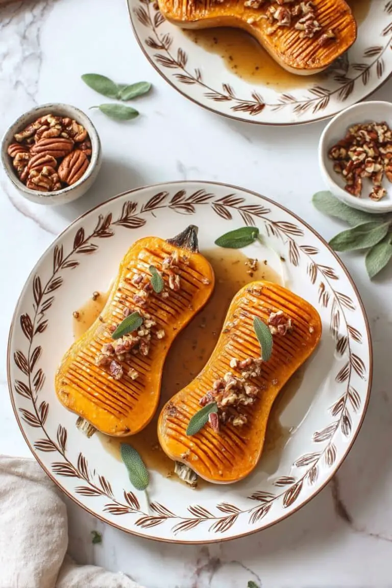 Hasselback Butternut Squash with Maple Pecan and Browning Sage Butter Recipe