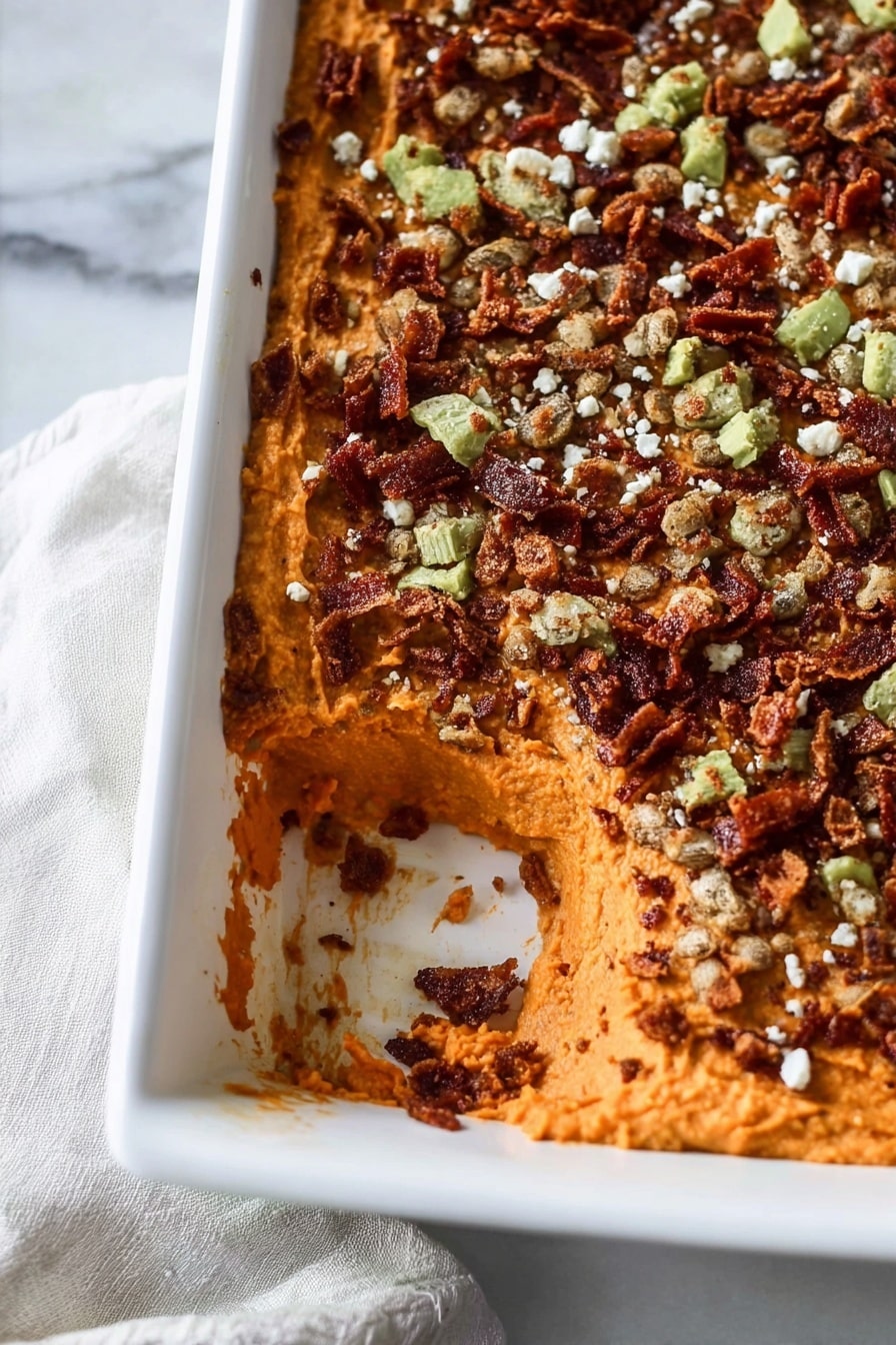 Savory Sweet Potato Casserole with Bacon Shallots and Crispy Fried Jalapeños Recipe - Serving