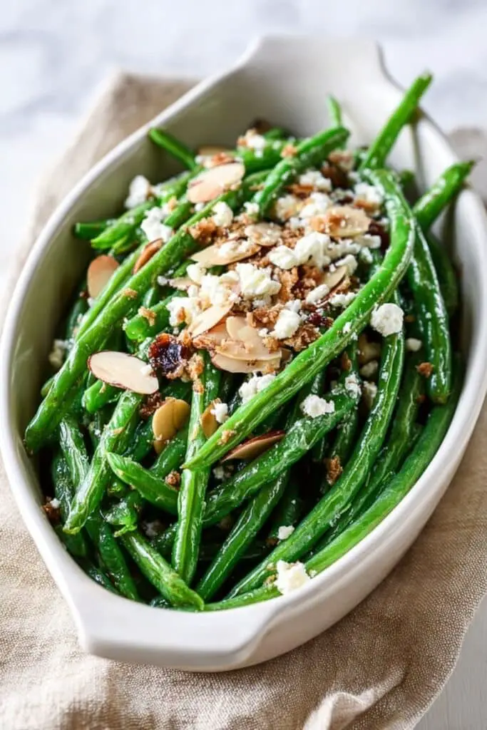 Loaded Skillet Green Beans with Bacon, Feta, and Garlic Brown Butter Breadcrumbs Recipe