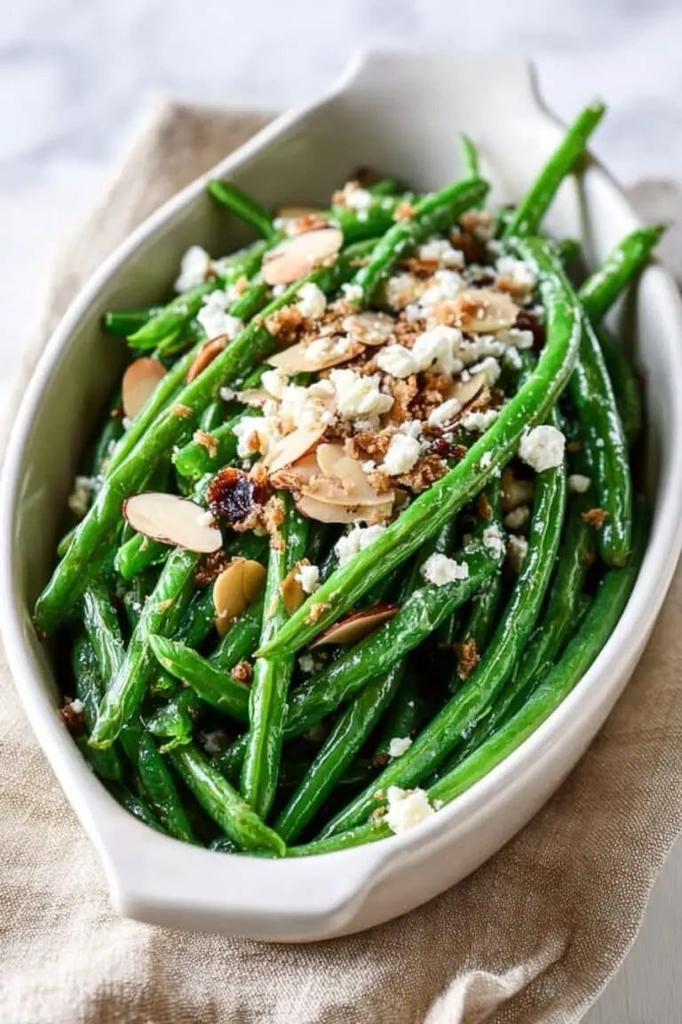 Loaded Skillet Green Beans with Bacon, Feta, and Garlic Brown Butter Breadcrumbs Recipe