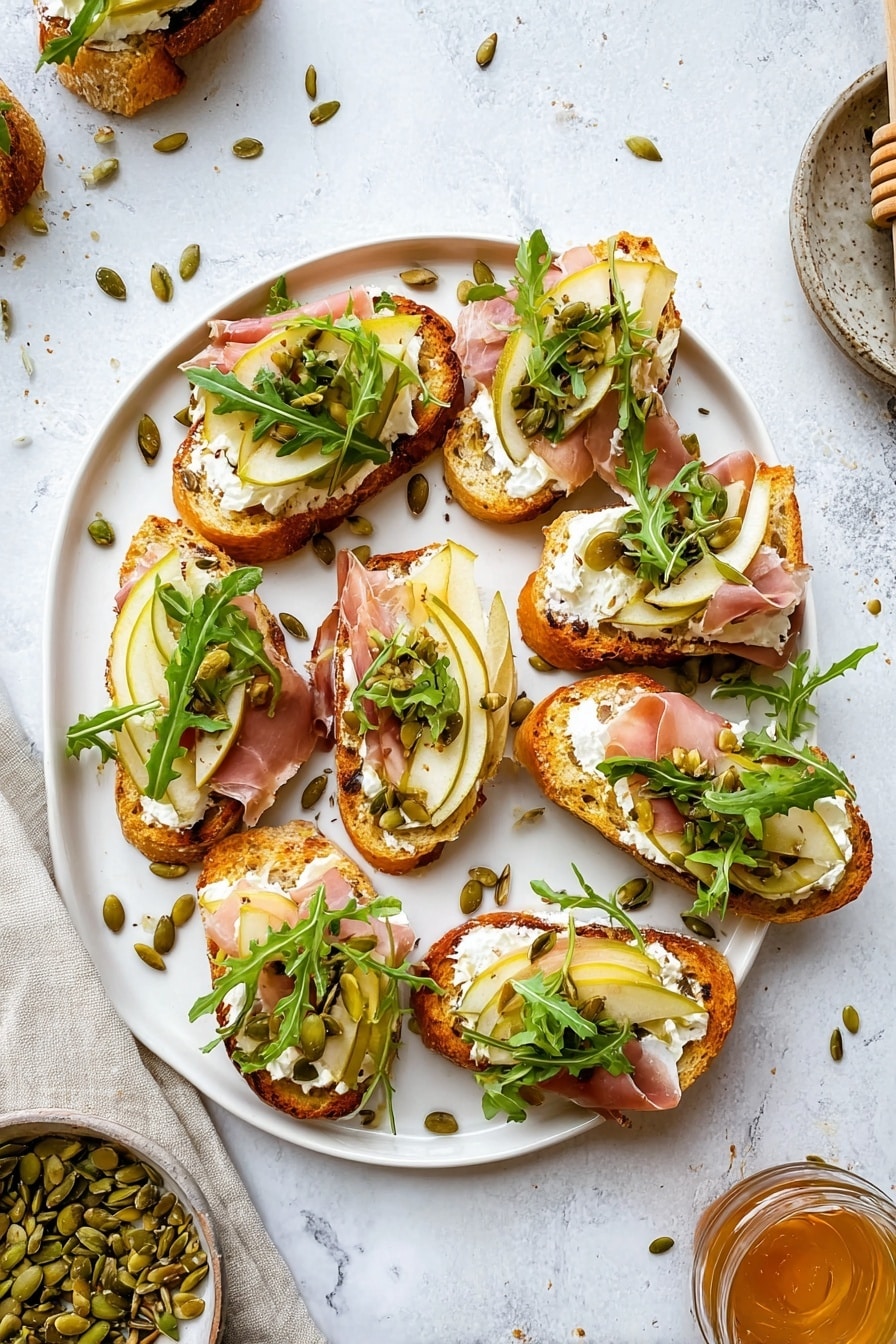 Ricotta and Pear Crostini with Salty Pumpkin Seed Pistachio Crunch Recipe - Recipe Step