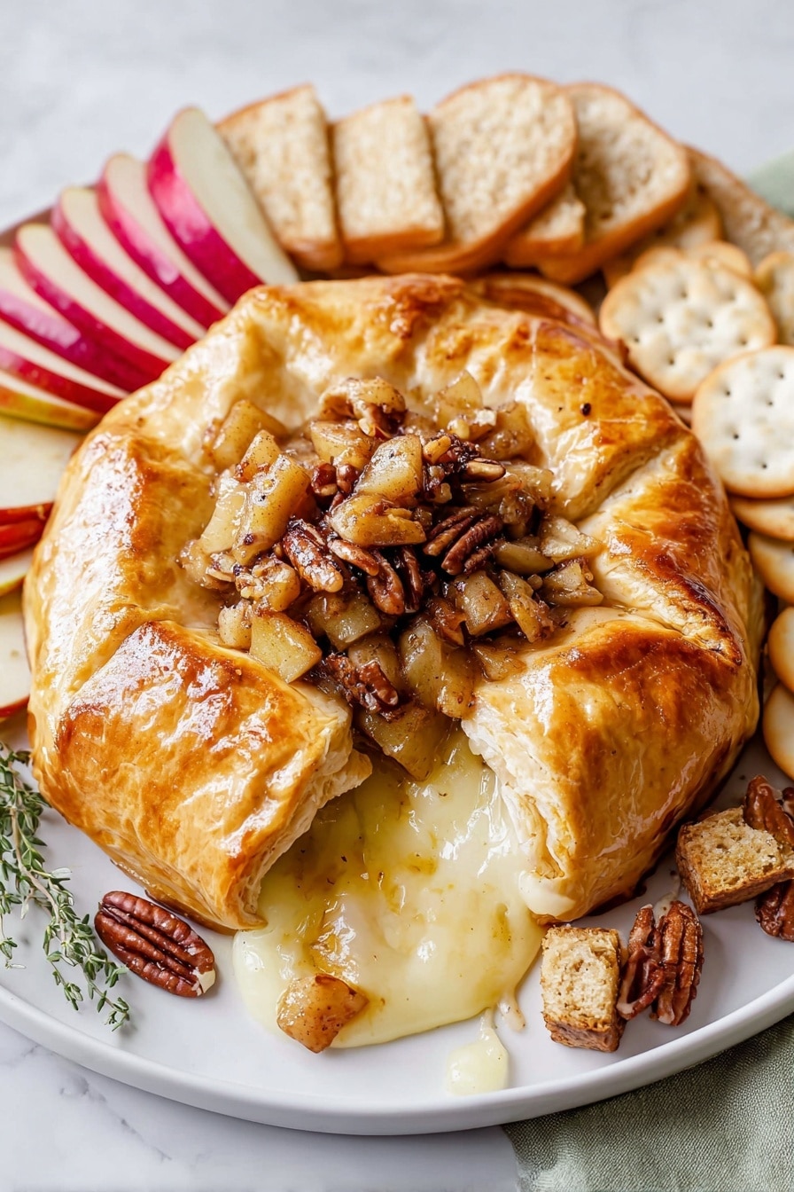 Baked Brie En Croute with Apple, Honey, and Pecan Topping Recipe - Serving