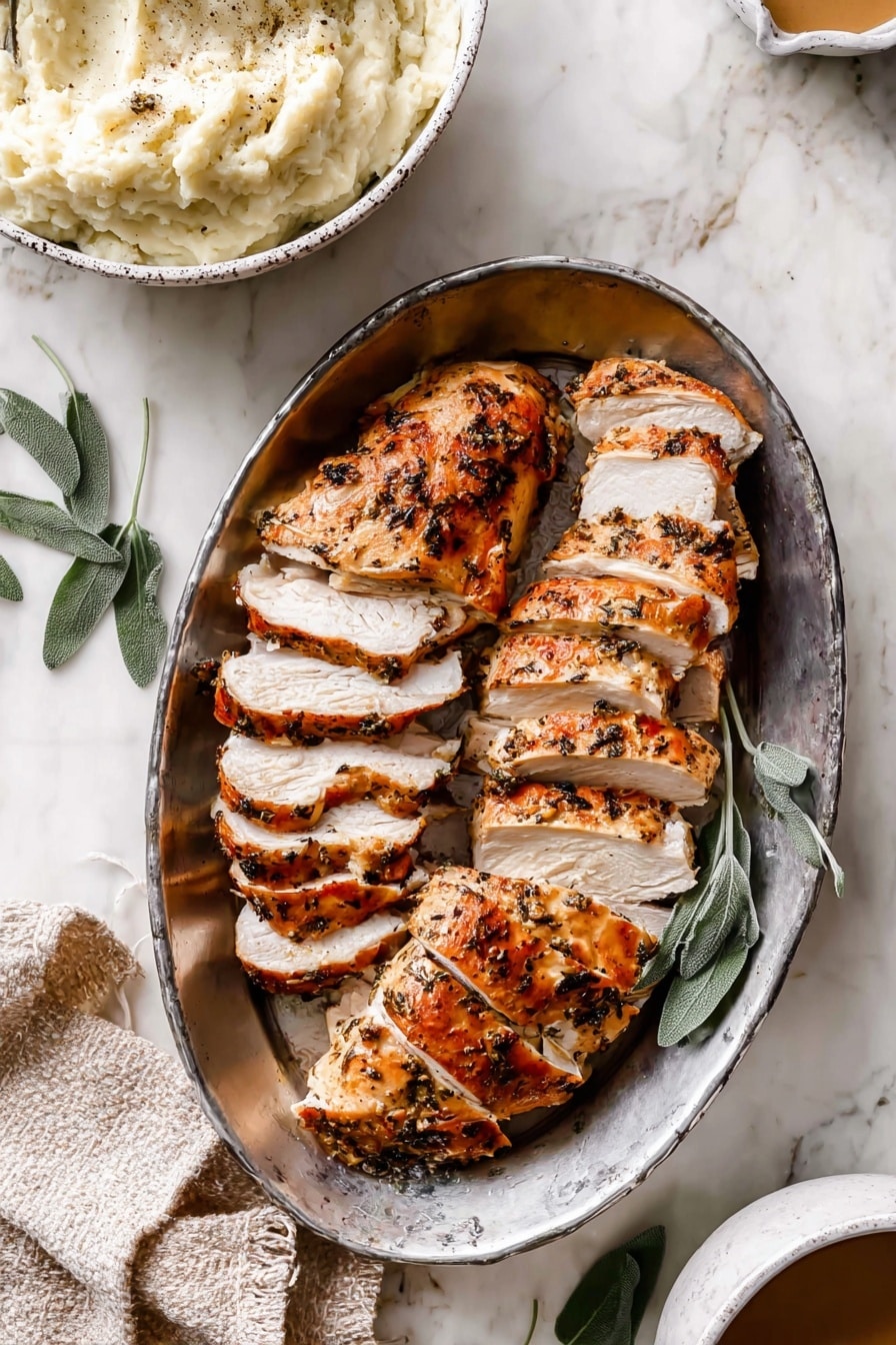 Air Fryer Turkey Breast with Herb Seasoning and Optional Mushroom Gravy Recipe - Serving