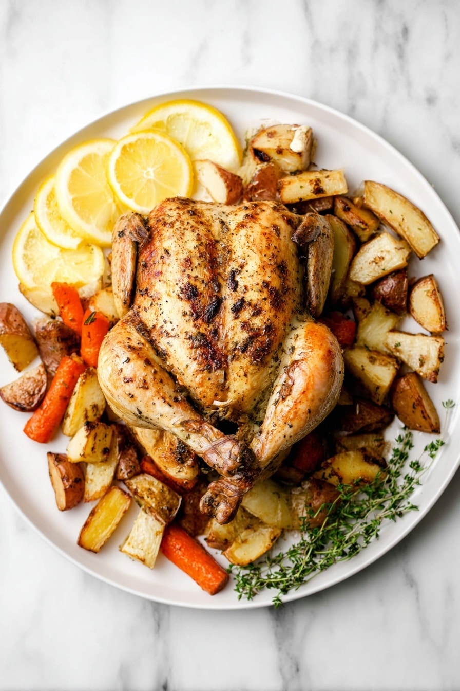 Greek Lemon Garlic Whole Roast Chicken Recipe - Serving