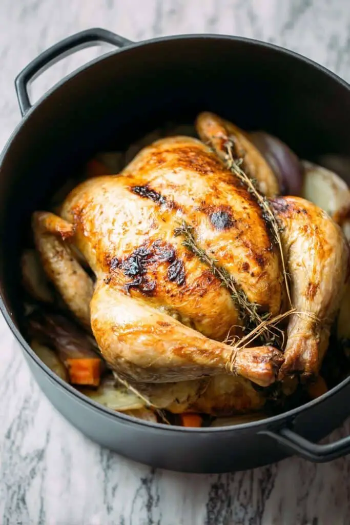 Dutch Oven Whole Roast Chicken with Vegetables and Apples Recipe