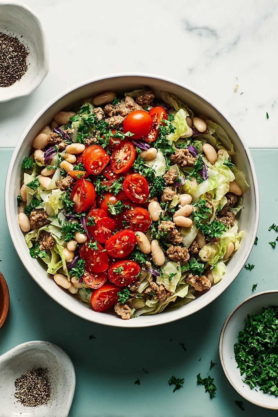 Sausage, Cabbage and White Bean Skillet Recipe - Serving