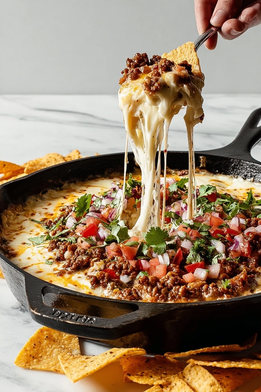 Queso Fundido with Chorizo, Green Chilis, and Fresh Toppings Recipe - Recipe Step