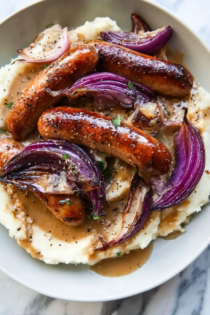 Bangers and Mash with Caramelized Onions Recipe