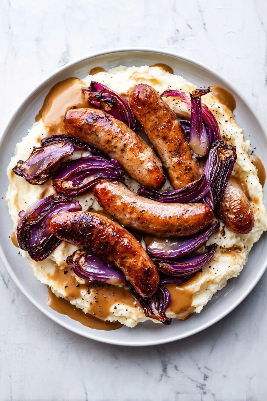 Bangers and Mash with Caramelized Onions Recipe - Serving