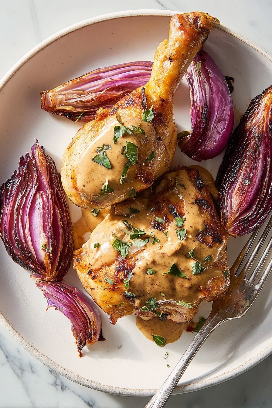 Sheet Pan Roasted Chicken with Onions Recipe - Serving