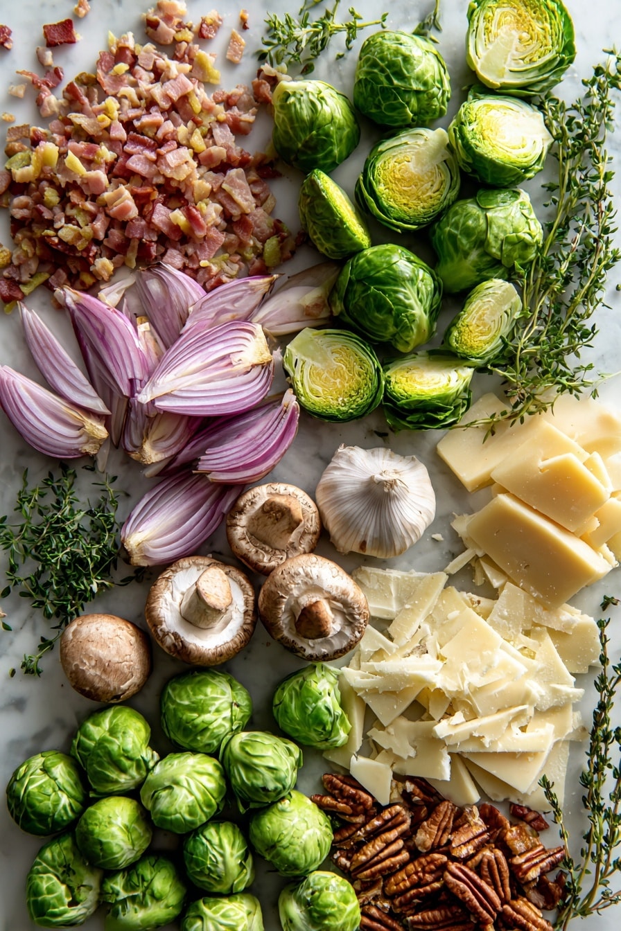 Brussels Sprouts Gratin with Pancetta, Mushrooms, and Pecans Recipe - Ingredients