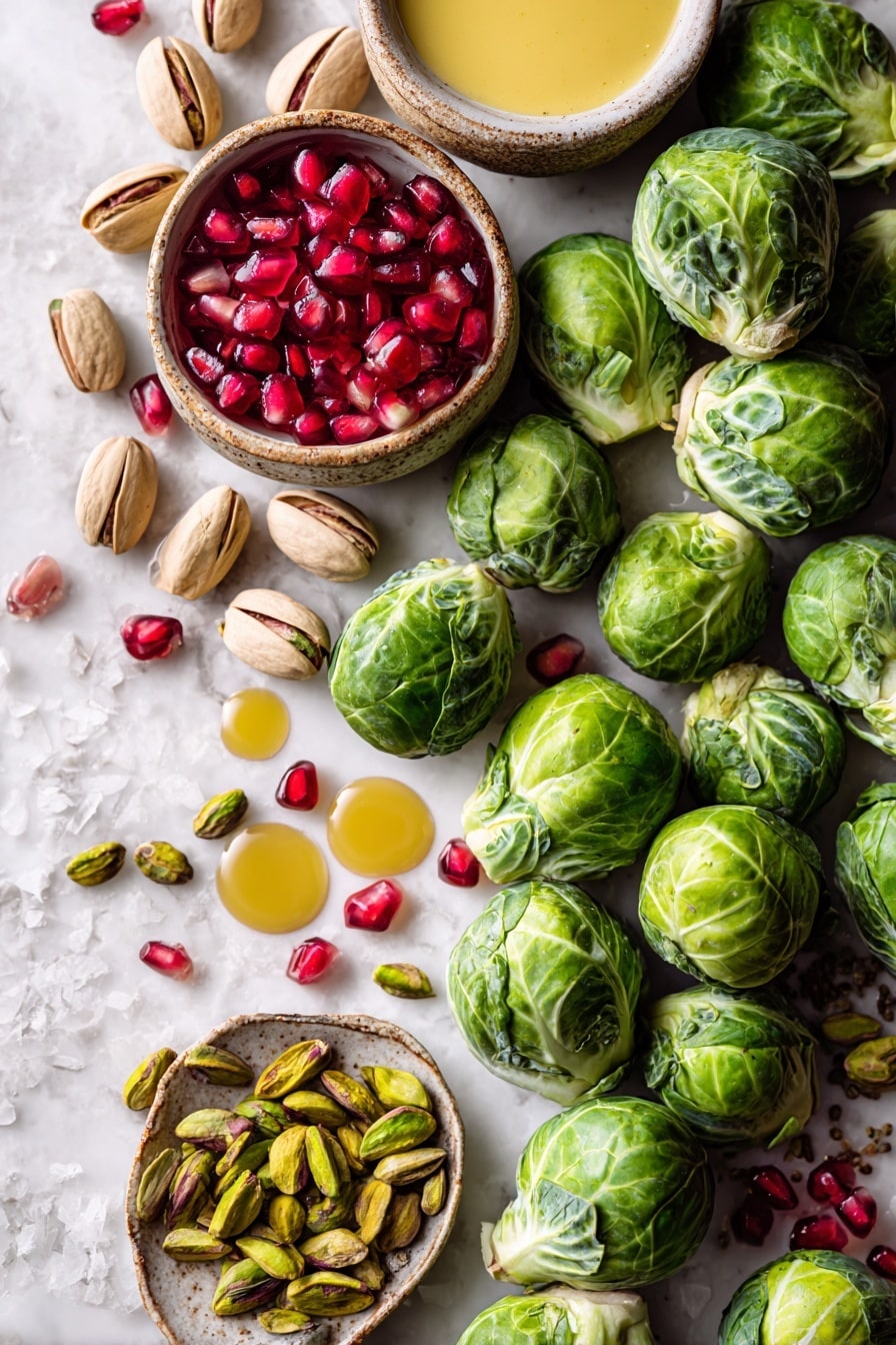 Roasted Maple Mustard Brussels Sprouts with Pistachios and Pomegranate Recipe - Ingredients