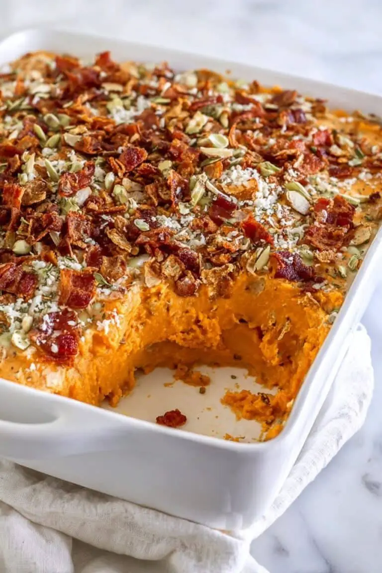 Savory Sweet Potato Casserole with Bacon Shallots and Crispy Fried Jalapeños Recipe