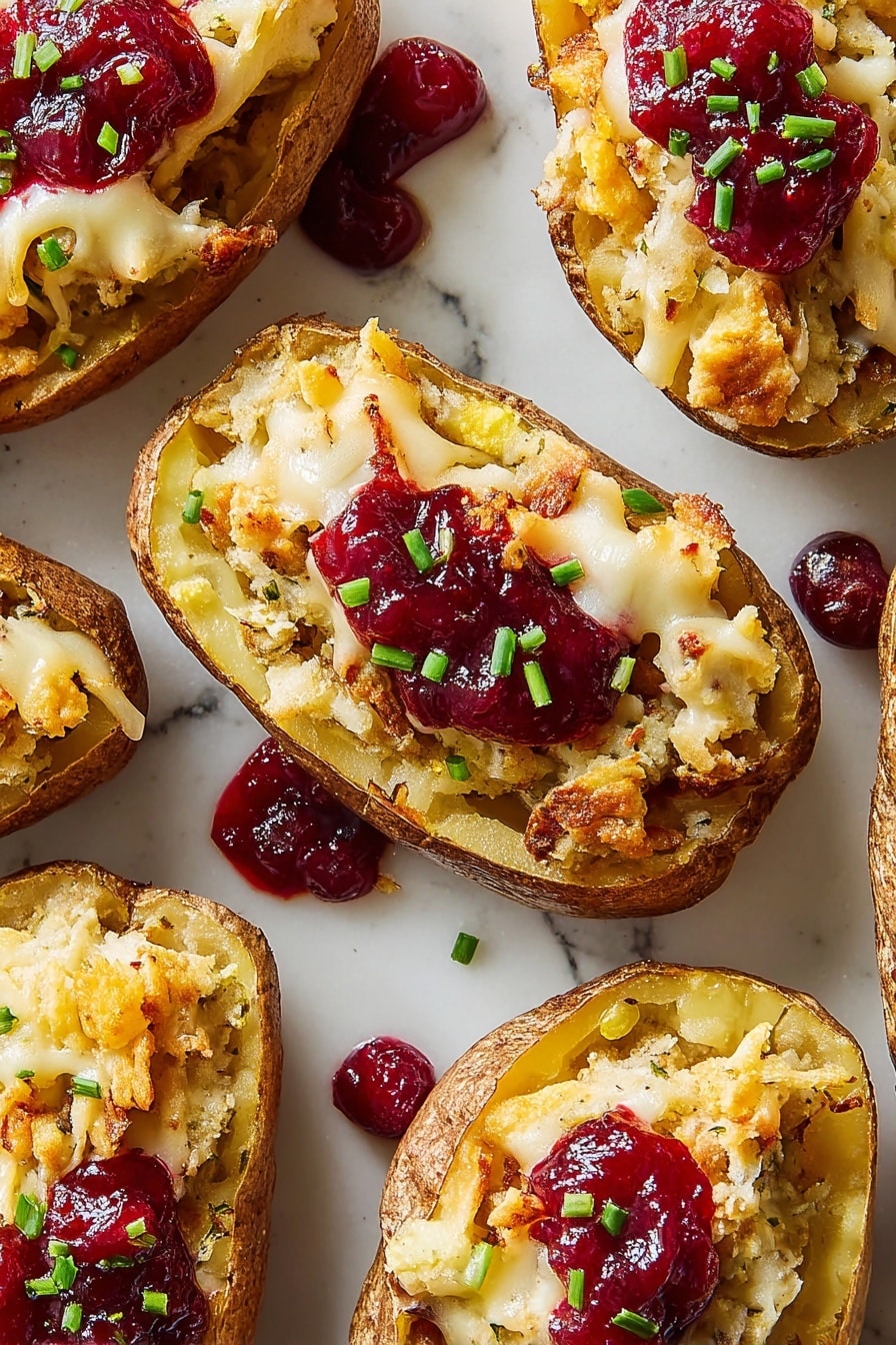 Thanksgiving Potato Skins with Turkey, Stuffing, and Cranberry Sauce Recipe - Serving
