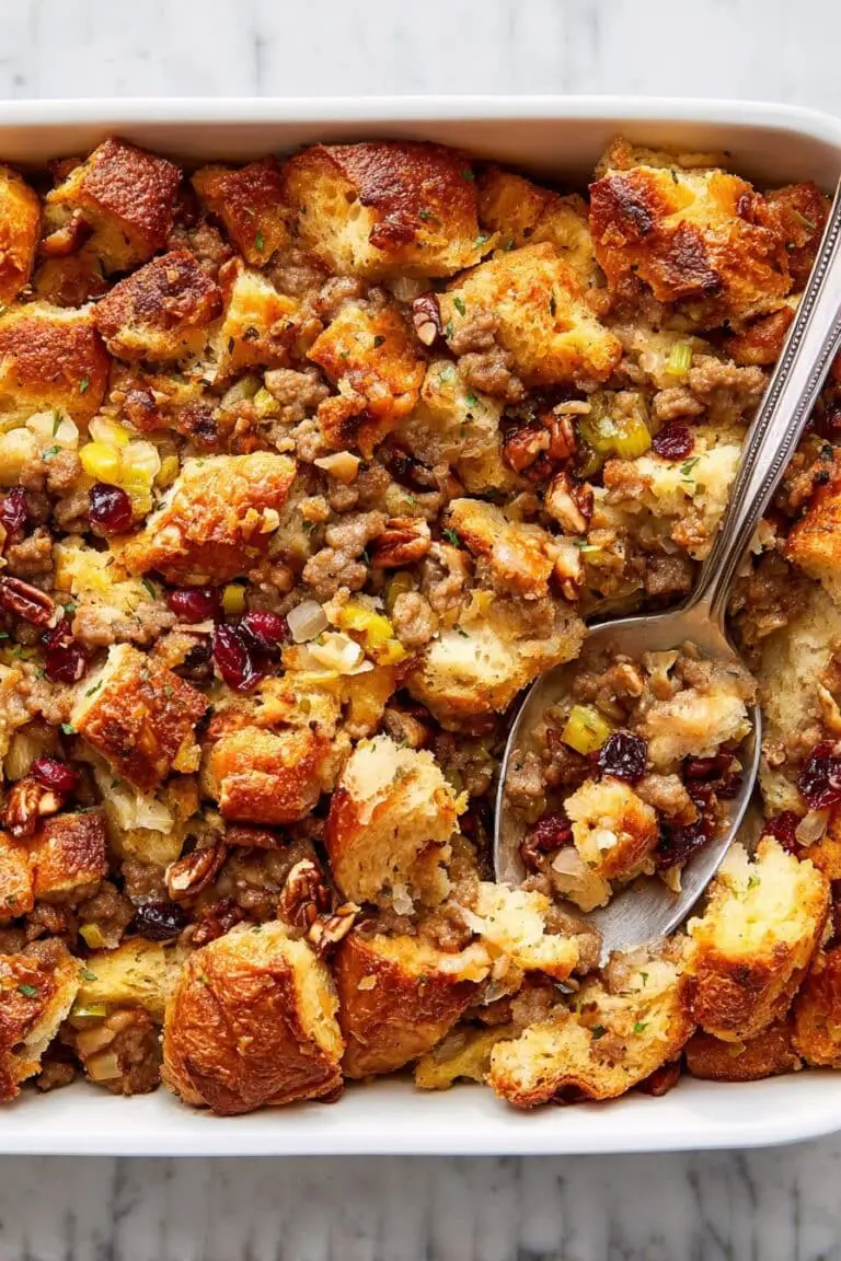 Croissant Stuffing with Sausage, Apples, and Cranberries Recipe