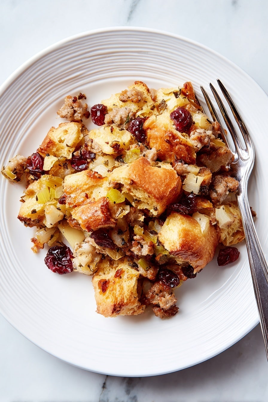 Croissant Stuffing with Sausage, Apples, and Cranberries Recipe - Serving