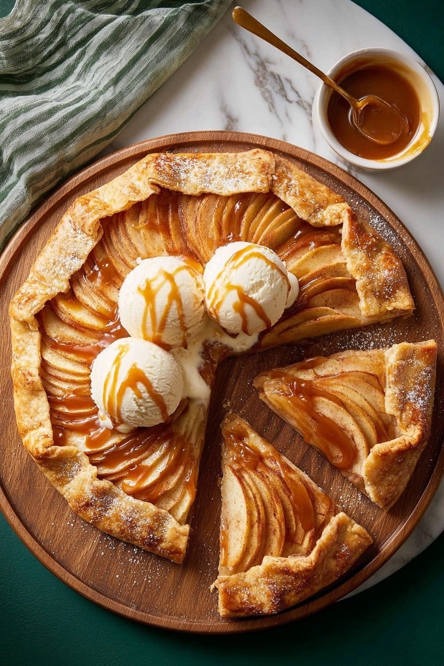 Apple Crostata with Caramel Topping and Vanilla Ice Cream Recipe - Serving