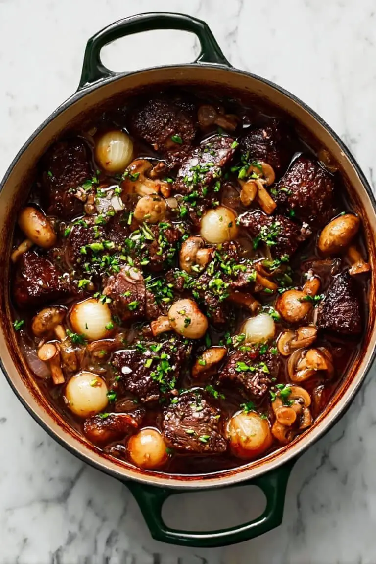 Hearty Classic Beef Bourguignon with Mushrooms and Pearl Onions Recipe