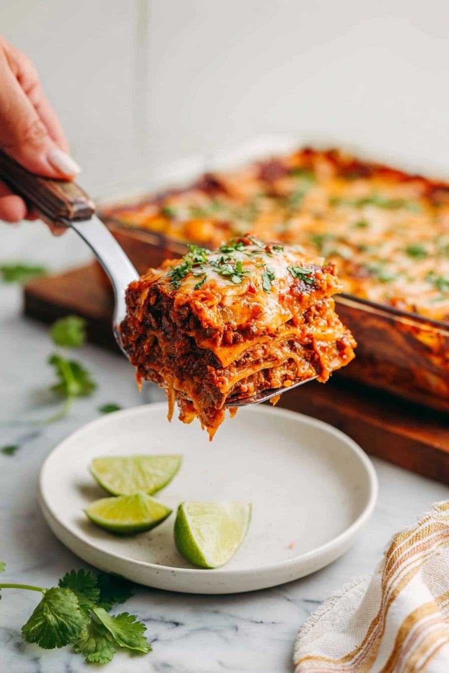 Easy Chicken Enchilada Casserole Recipe - Serving