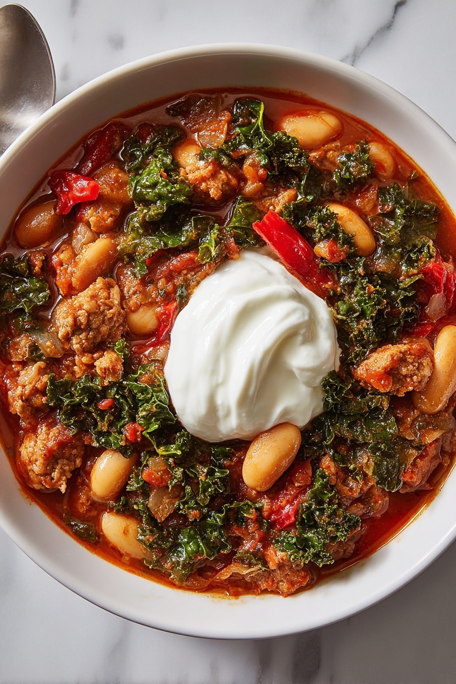 Spicy Turkey Sausage and Kale Chili Recipe - Serving