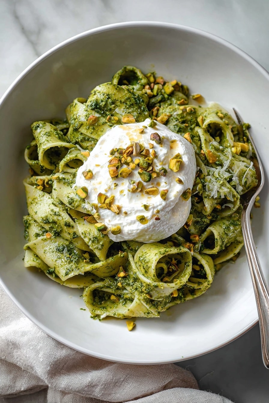 Pistachio Pesto Pasta with Burrata Recipe - Serving