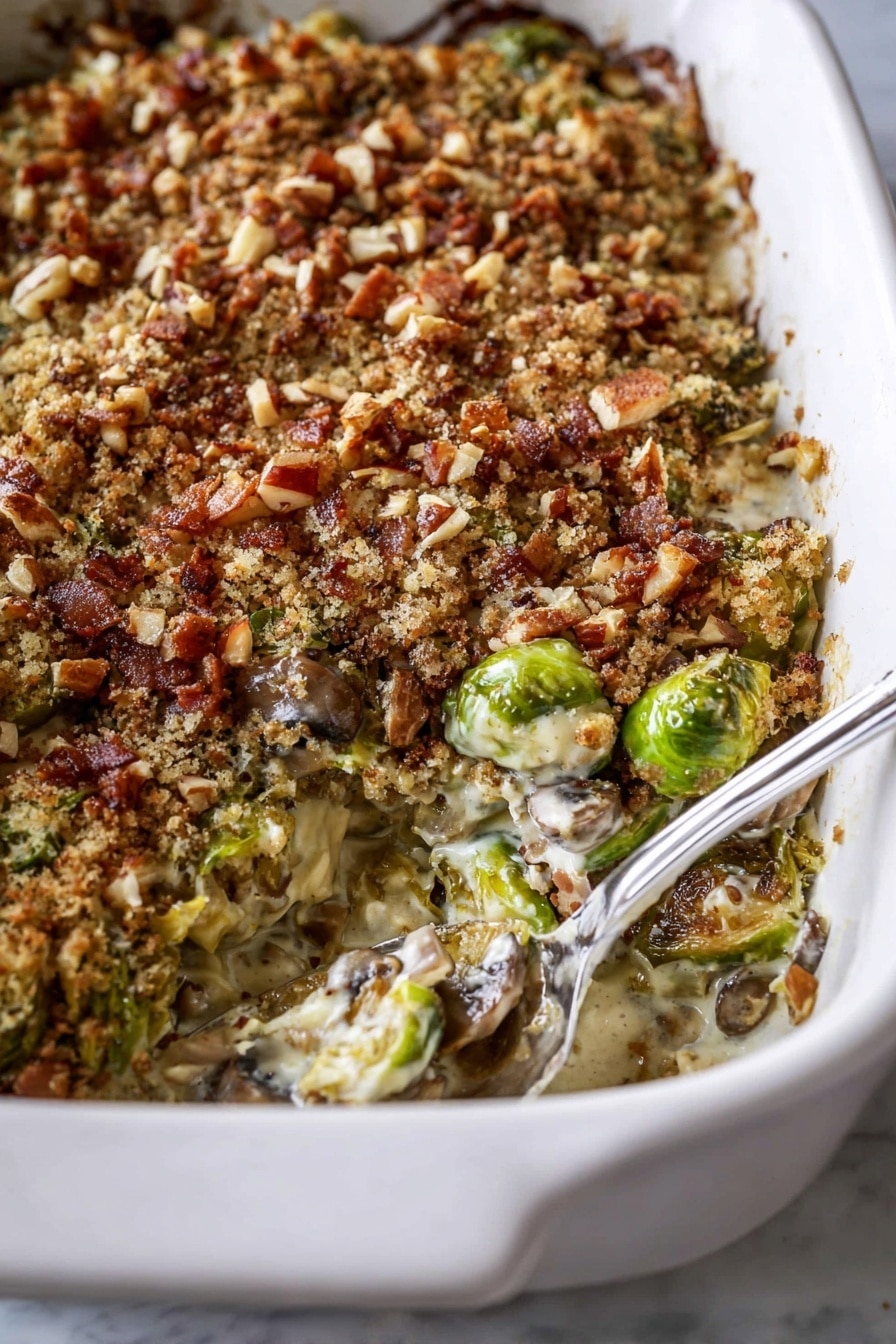 Brussels Sprouts Gratin with Pancetta, Mushrooms, and Pecans Recipe - Recipe Step