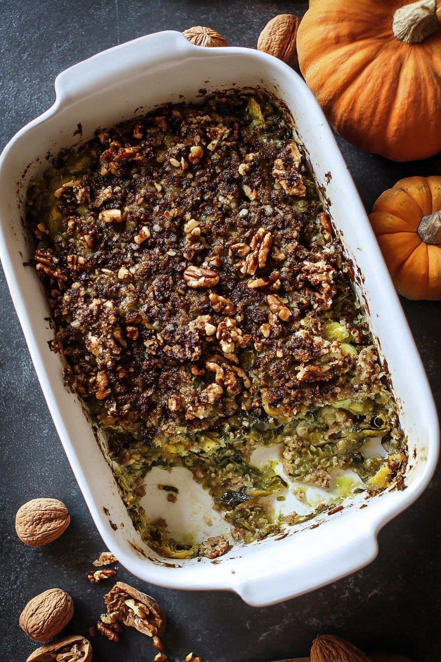 Brussels Sprouts Gratin with Pancetta, Mushrooms, and Pecans Recipe - Serving