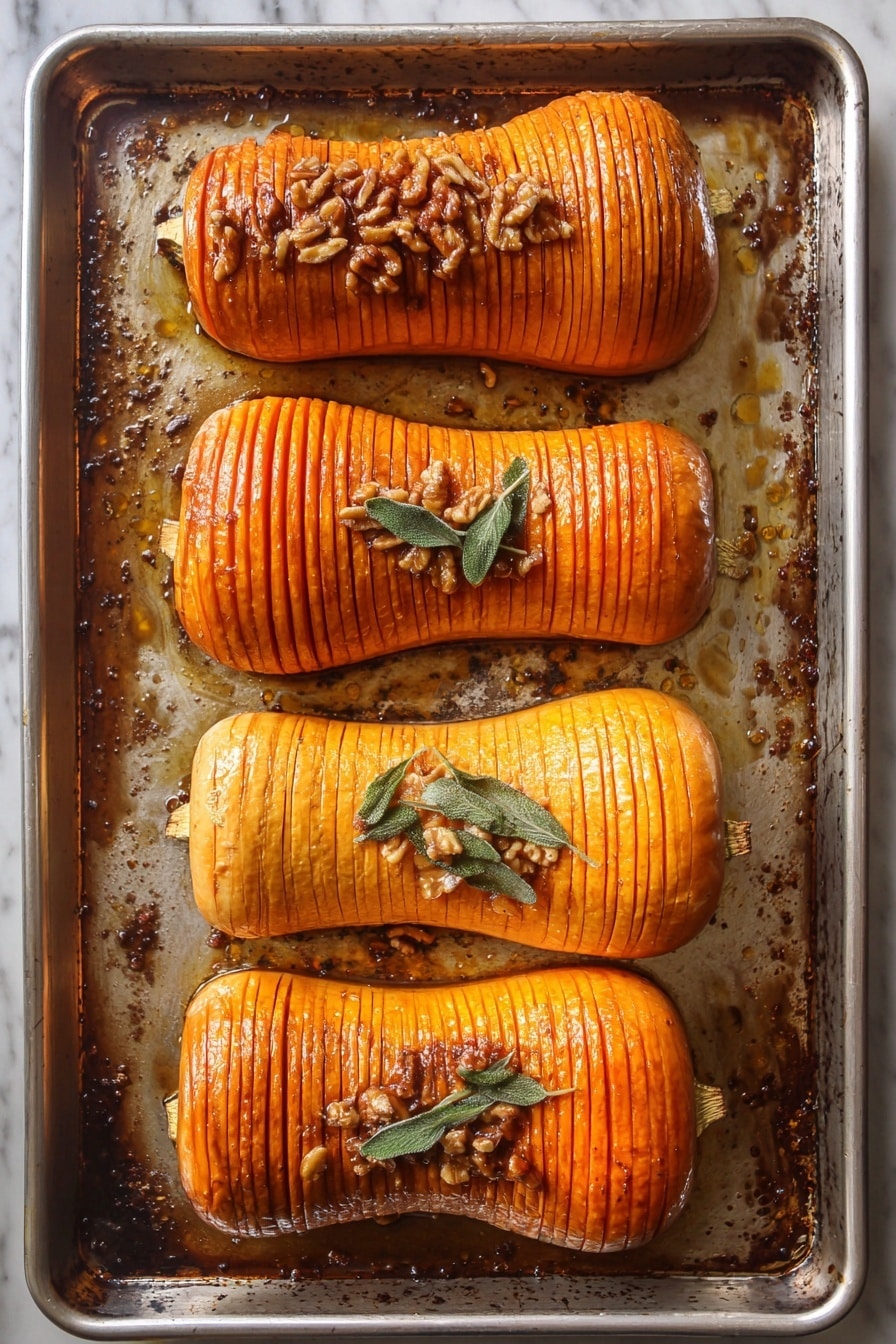 Hasselback Butternut Squash with Maple Pecan and Browning Sage Butter Recipe - Recipe Step