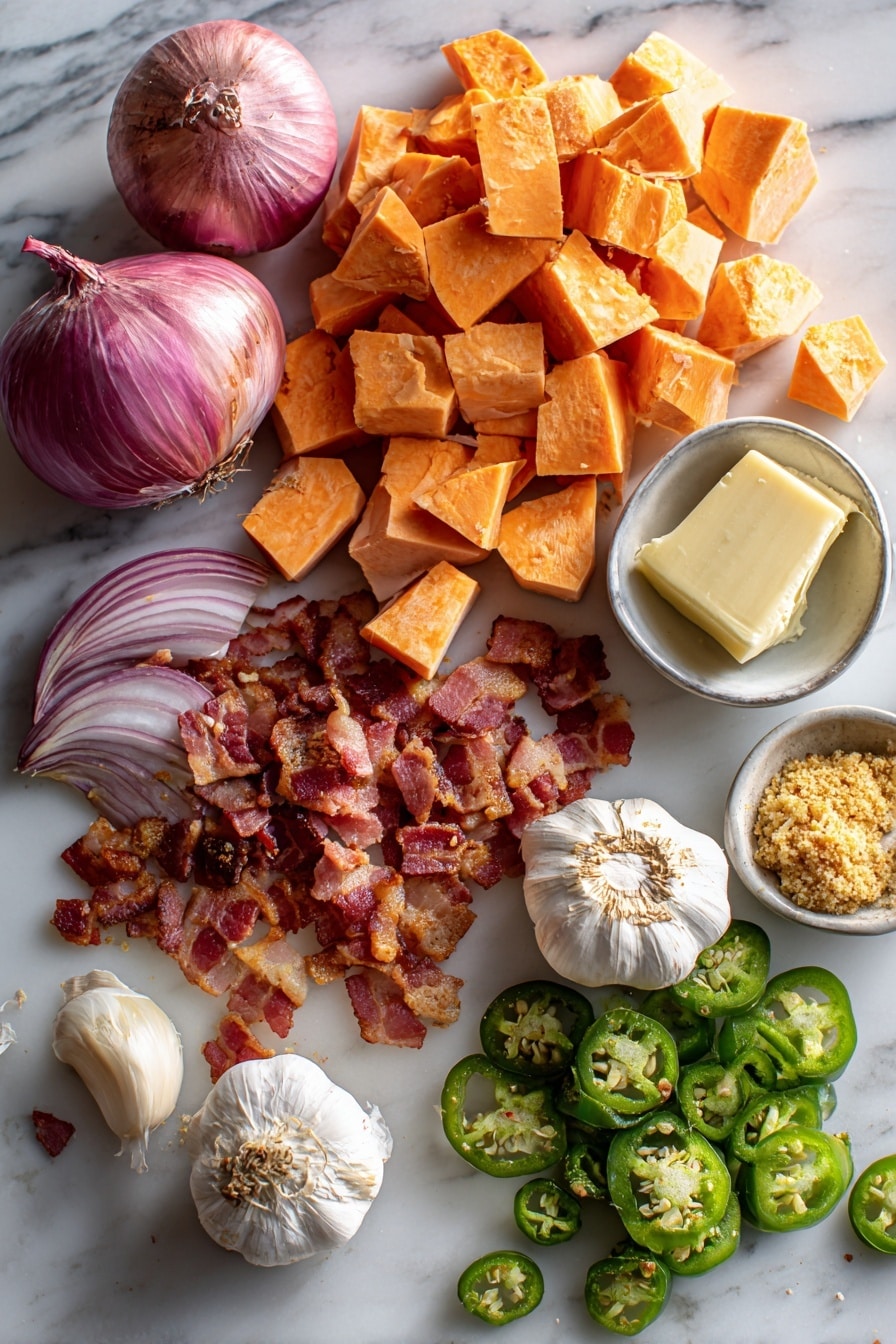 Savory Sweet Potato Casserole with Bacon Shallots and Crispy Fried Jalapeños Recipe - Ingredients