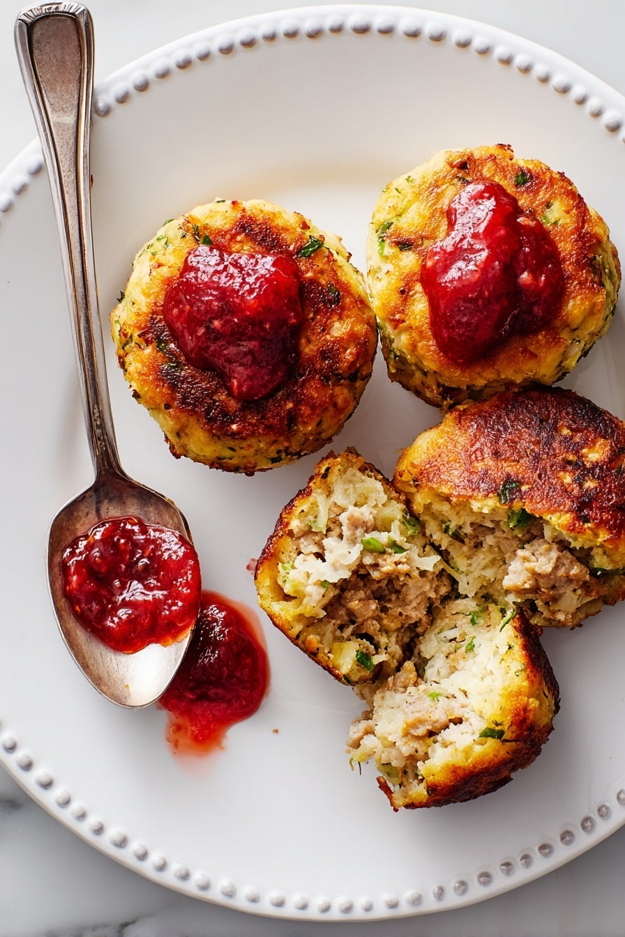 Sausage Stuffing Bites with Cranberry Sauce Recipe - Serving