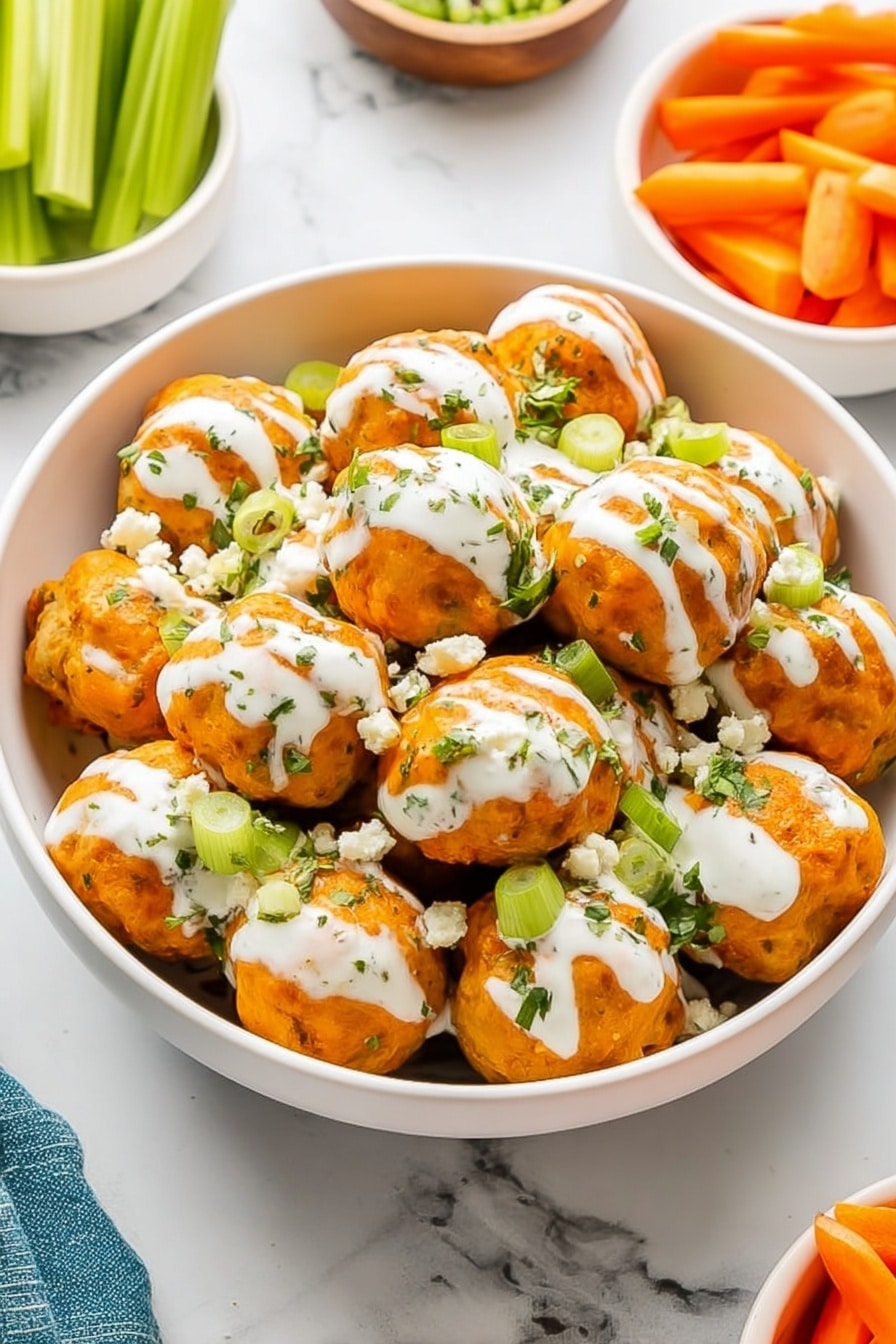 Buffalo Chicken Meatballs with Bleu Cheese Yogurt Dip Recipe - Serving