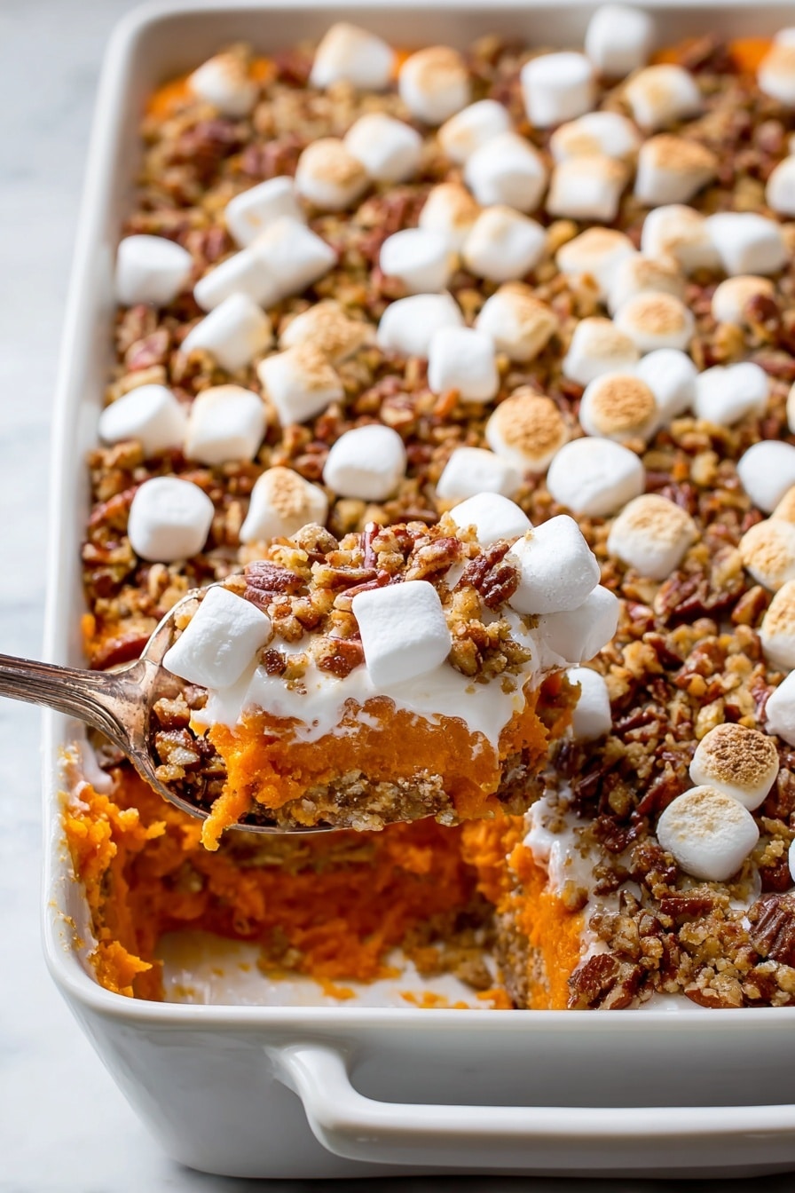 Sweet Potato Casserole with Marshmallows and Pecan Streusel Recipe - Serving