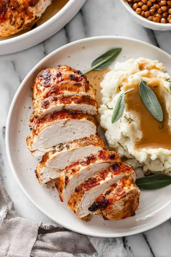 Air Fryer Turkey Breast with Herb Seasoning and Optional Mushroom Gravy Recipe