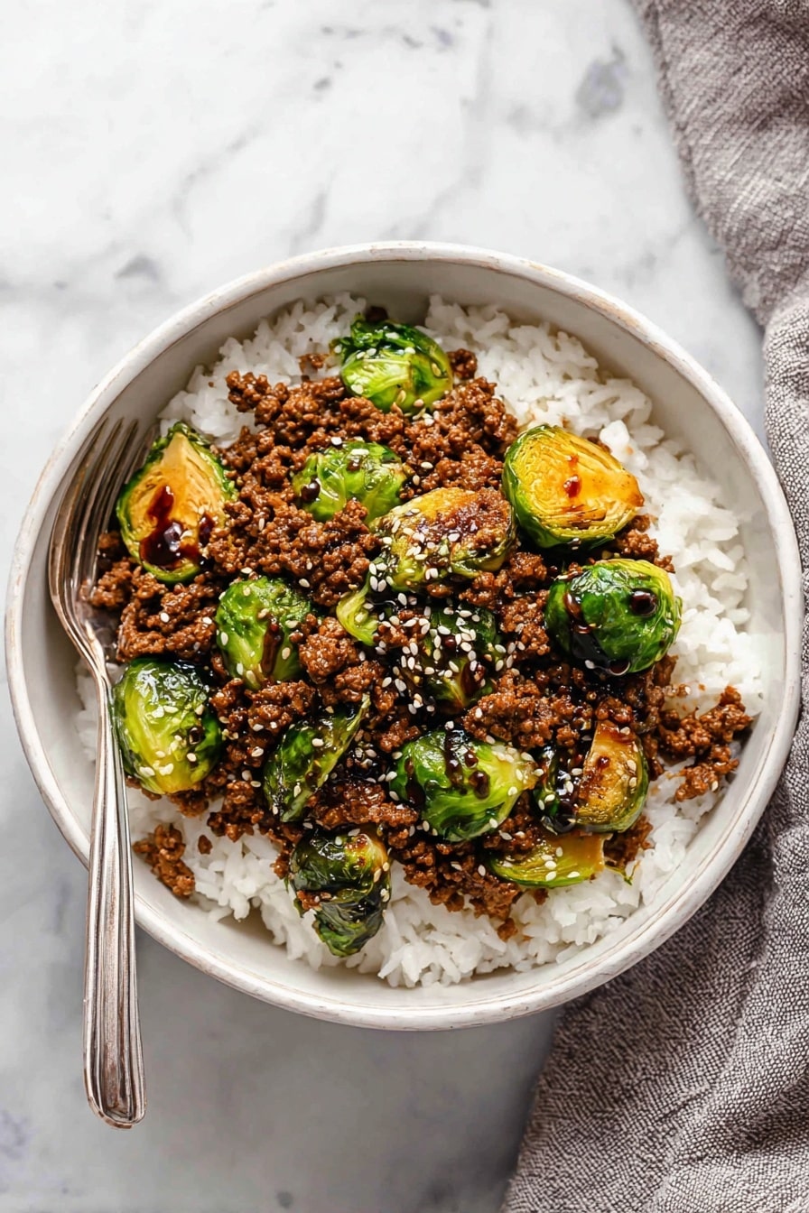 Ground Beef and Brussels Sprouts Stir-Fry Recipe - Serving