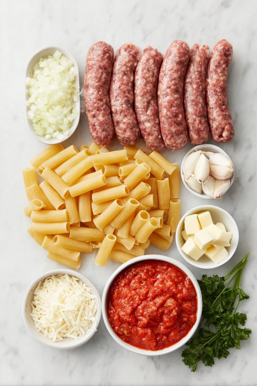 Baked Rigatoni with Italian Sausage, Ground Beef, and Mozzarella Recipe - Ingredients