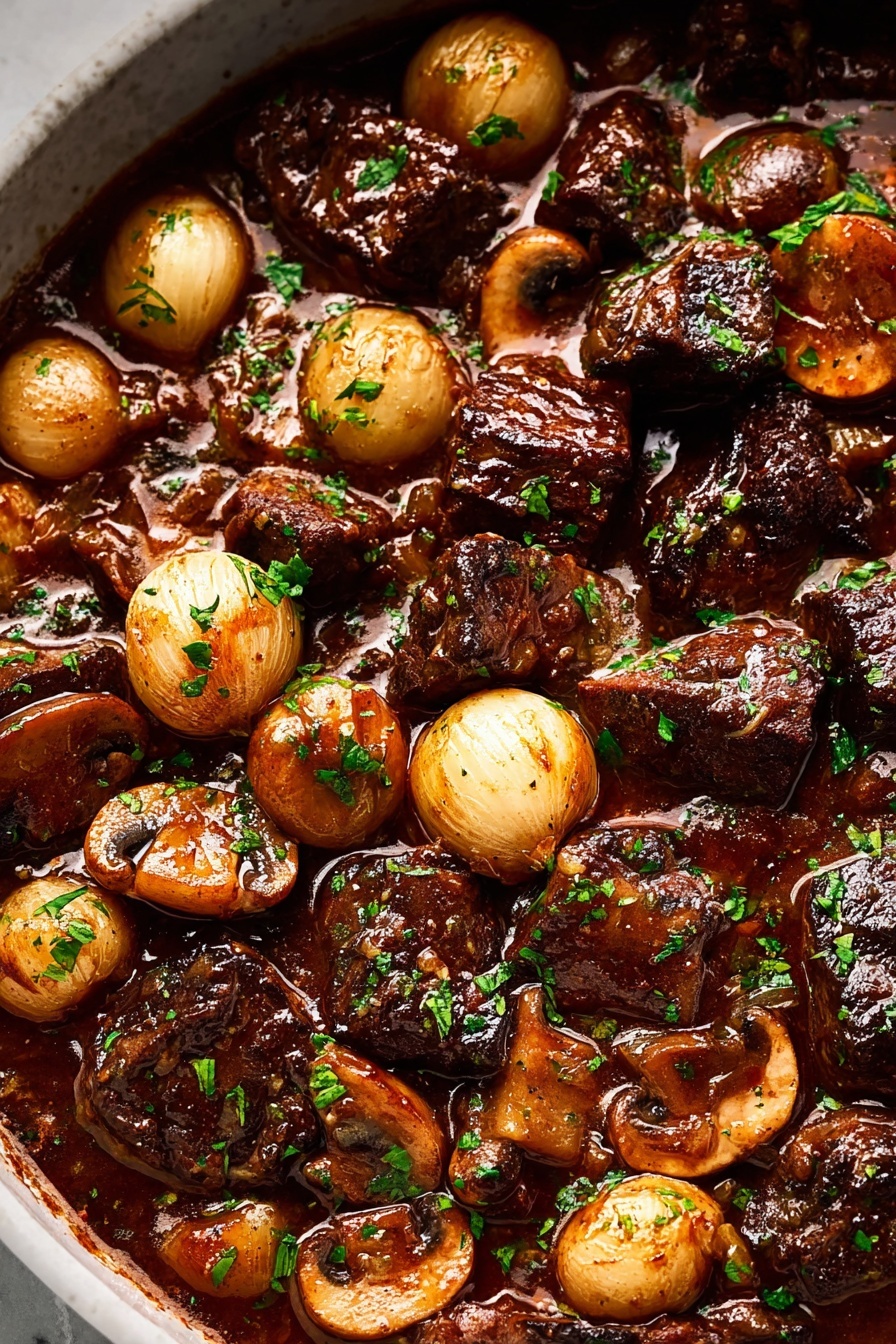 Hearty Classic Beef Bourguignon with Mushrooms and Pearl Onions Recipe - Recipe Step
