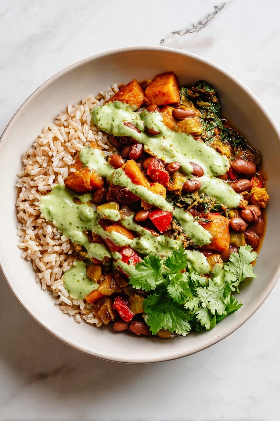 Plantain Pinto Bean Stew with Aji Verde Recipe - Serving