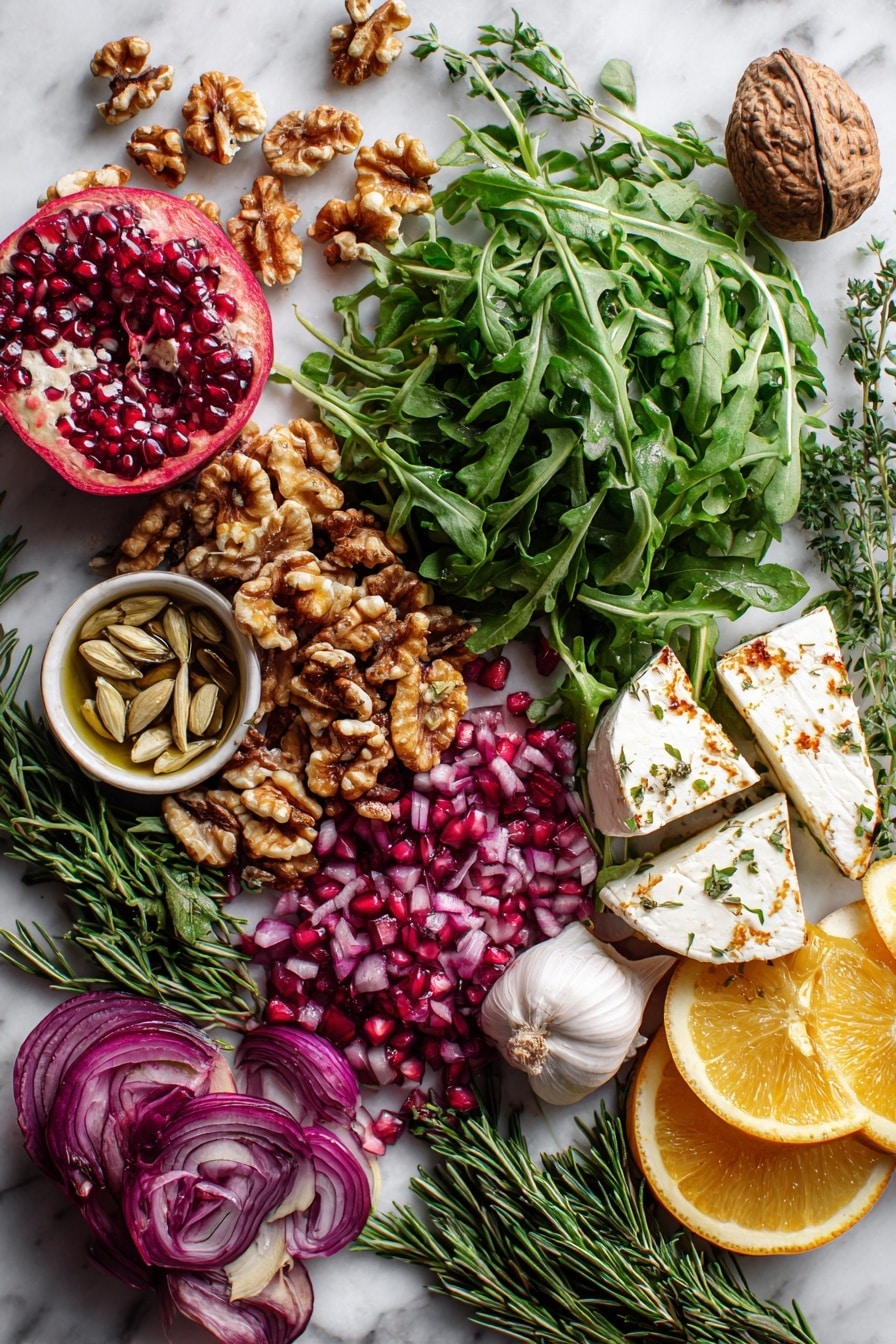 Pomegranate Greens Salad with Halloumi Croutons and Spiced Orange Vinaigrette Recipe - Ingredients