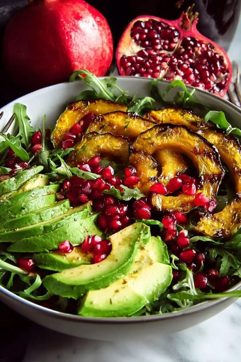 Autumn Arugula Salad with Roasted Squash, Pomegranate, and Ginger Vinaigrette Recipe