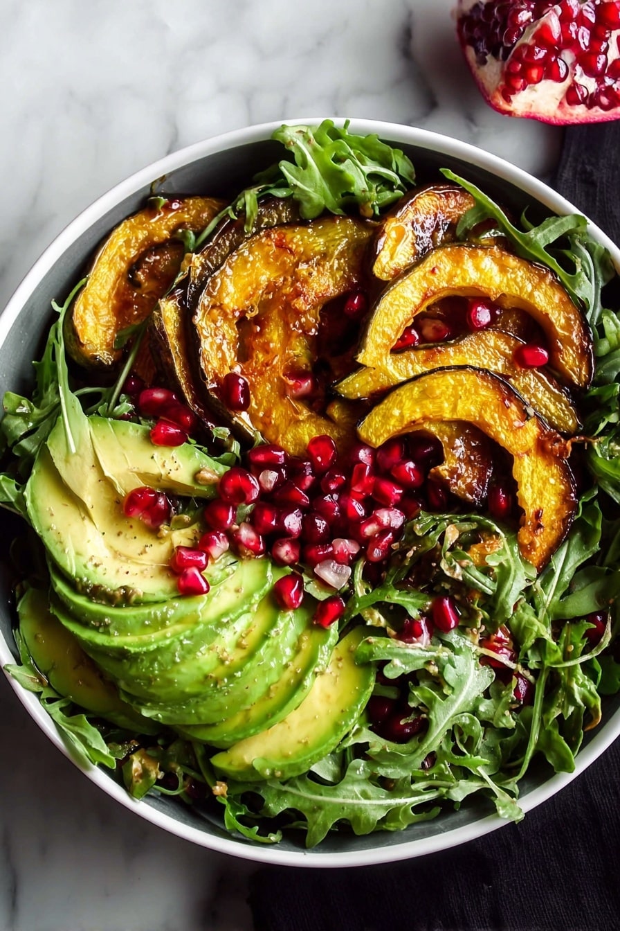 Autumn Arugula Salad with Roasted Squash, Pomegranate, and Ginger Vinaigrette Recipe - Serving