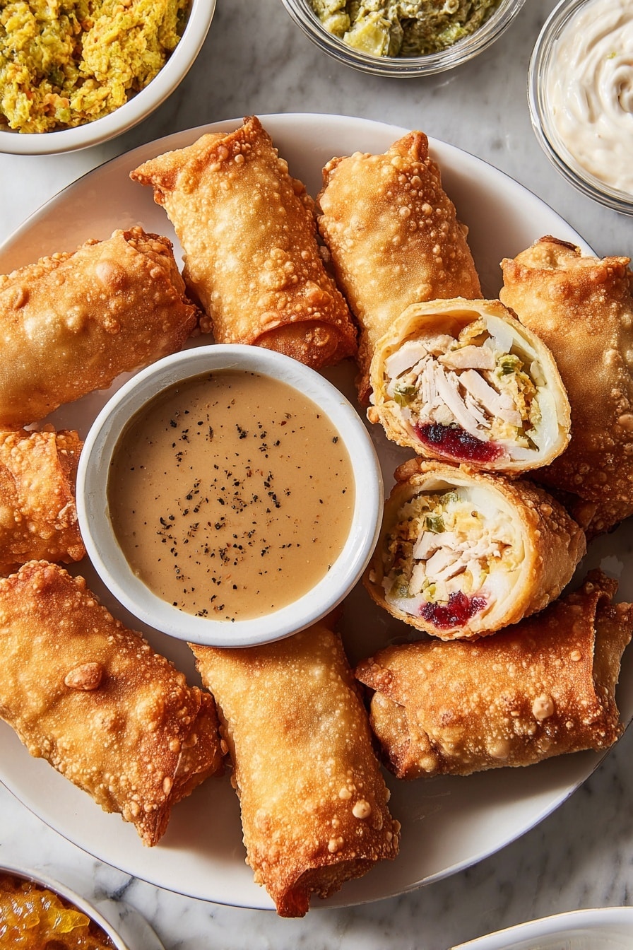 Thanksgiving Egg Rolls with Leftover Turkey, Mashed Potatoes, Cranberries, and Stuffing Recipe - Serving