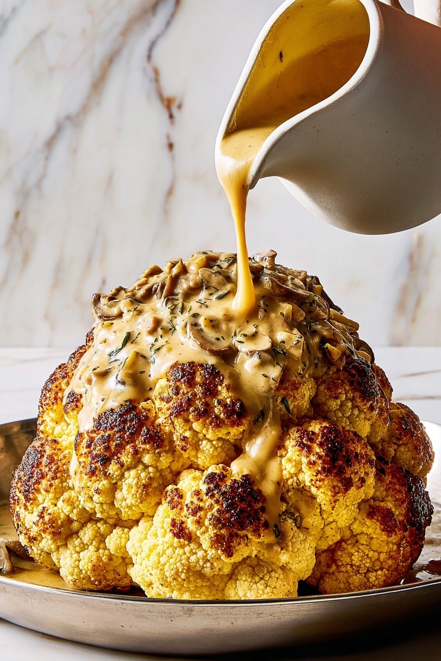 Thanksgiving Roasted Cauliflower with Herb Mushroom Gravy Recipe - Recipe Step