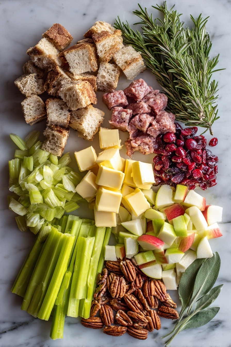 Sheet Pan Stuffing with Apples, Sausage, Cranberries, and Pecans Recipe - Ingredients