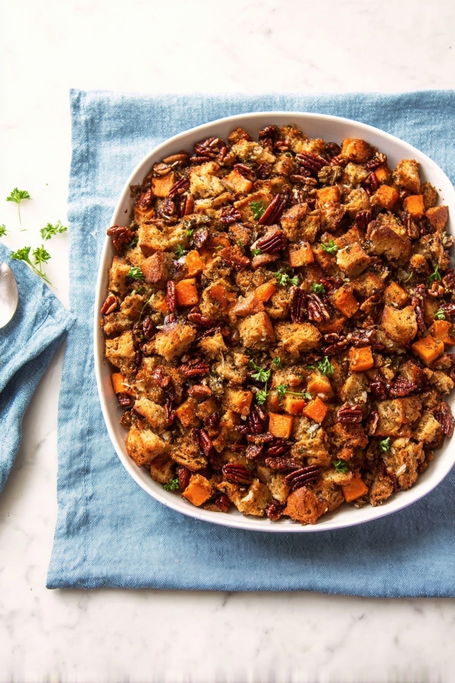 Sheet Pan Stuffing with Apples, Sausage, Cranberries, and Pecans Recipe - Recipe Step