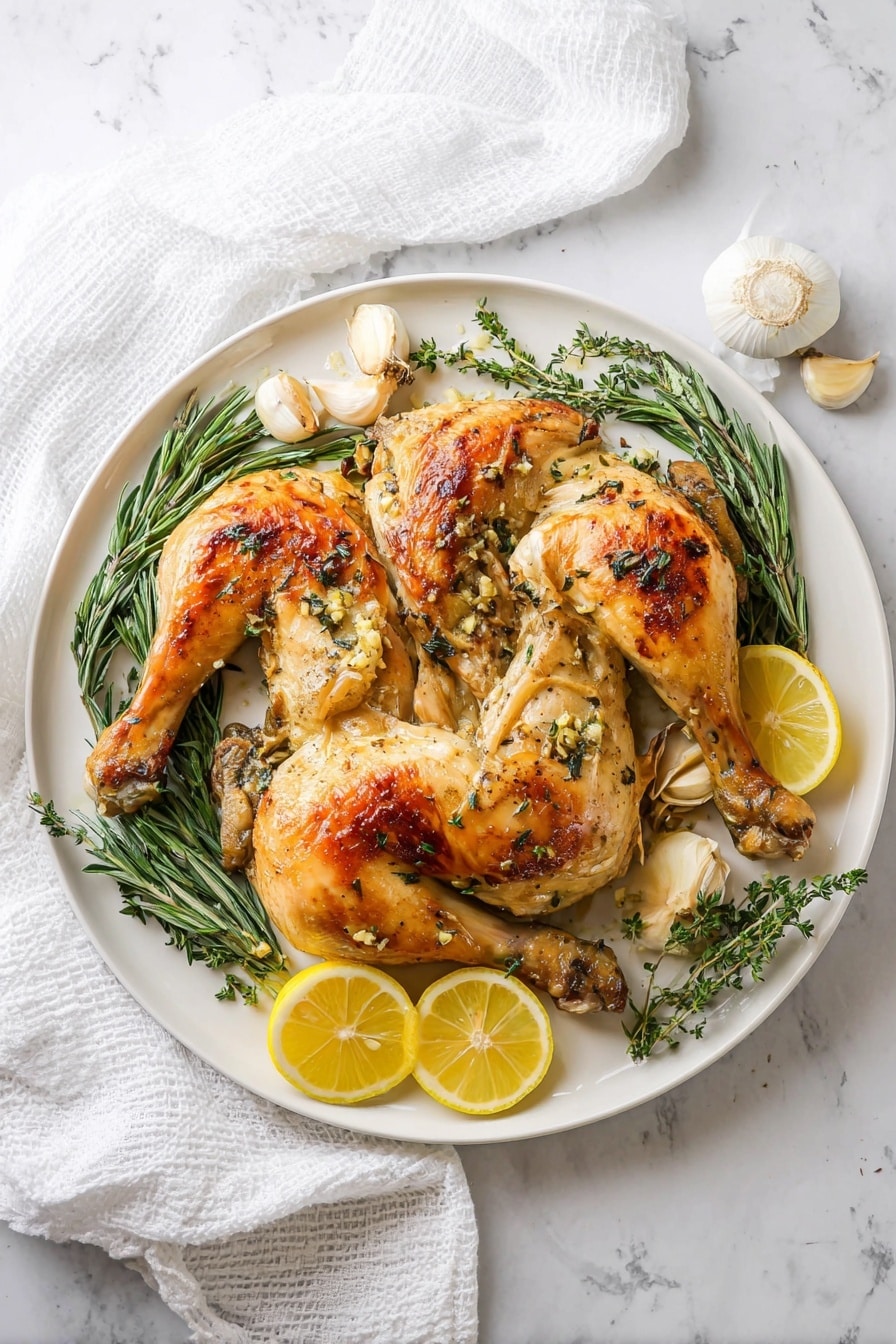 Roasted Spatchcock Chicken with Herb and Garlic Recipe - Serving