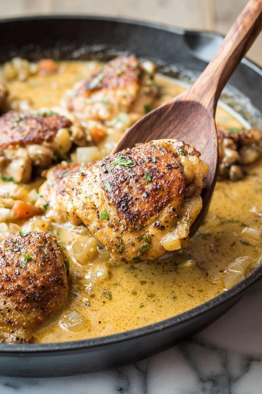 Apple Dijon Braised Chicken Thighs Recipe - Serving