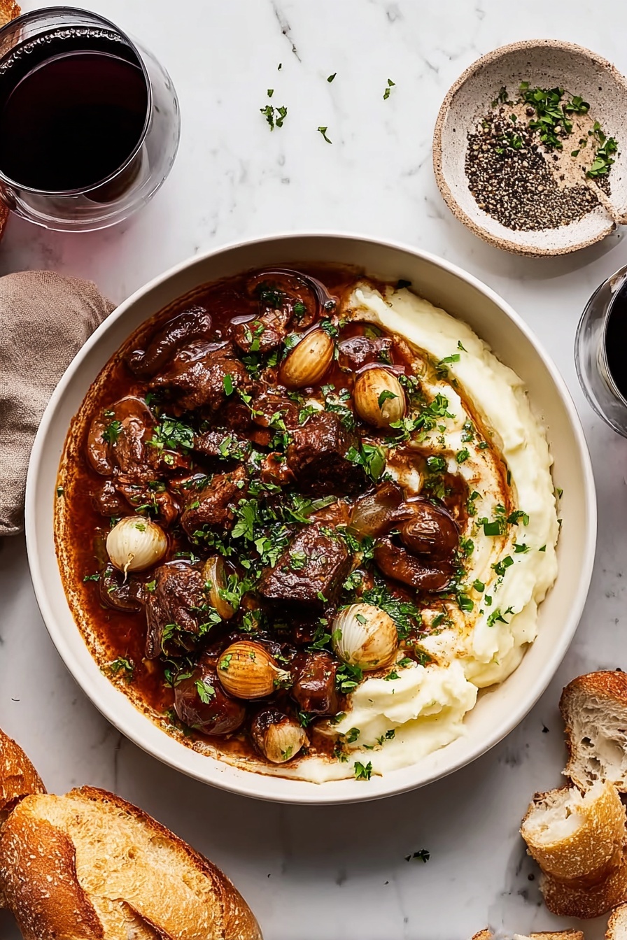 Hearty Classic Beef Bourguignon with Mushrooms and Pearl Onions Recipe - Serving